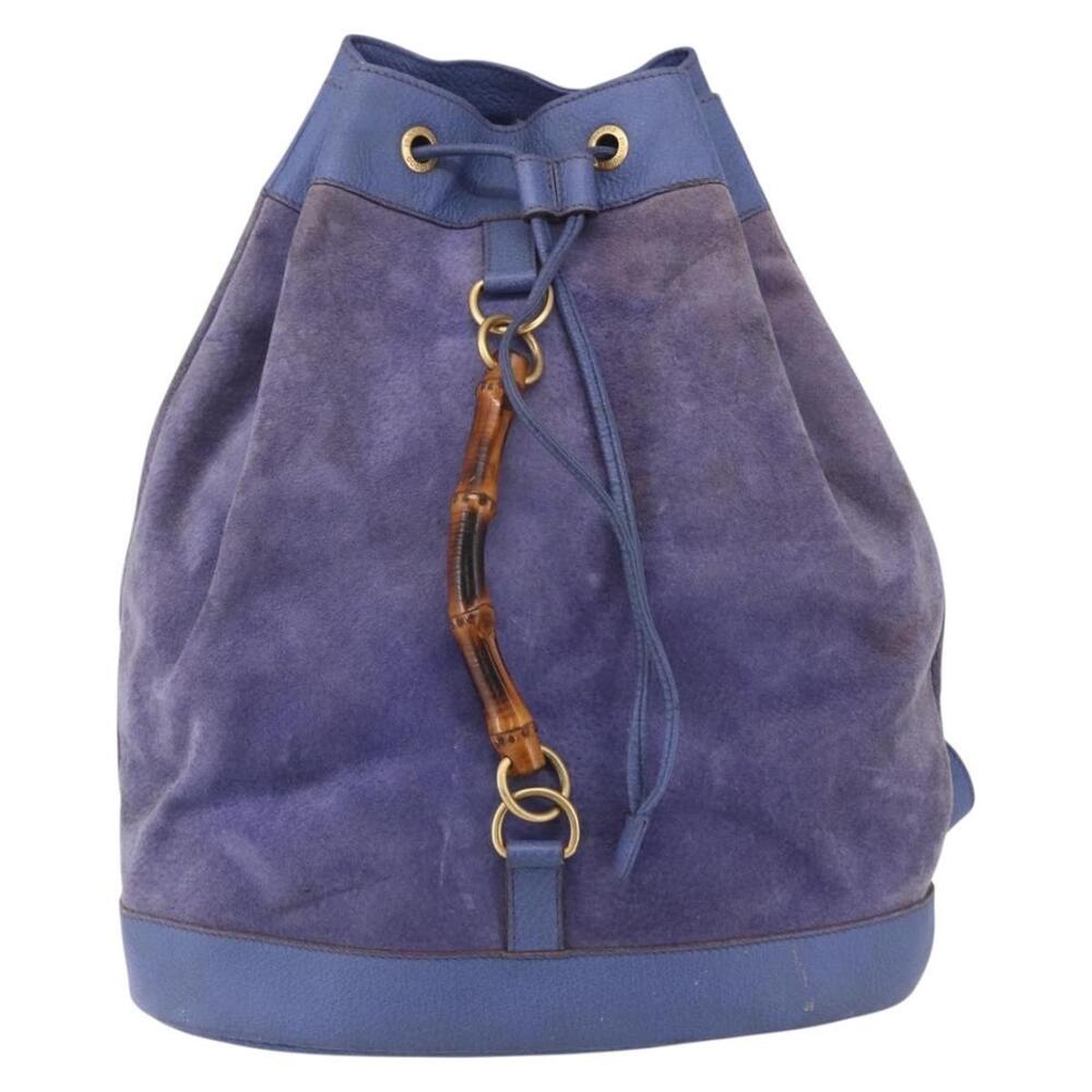 GUCCI Bamboo Backpack Suede Leather Blue Gold 003 2855 0043 0 Auth BA7788 - Picture 13 of 16